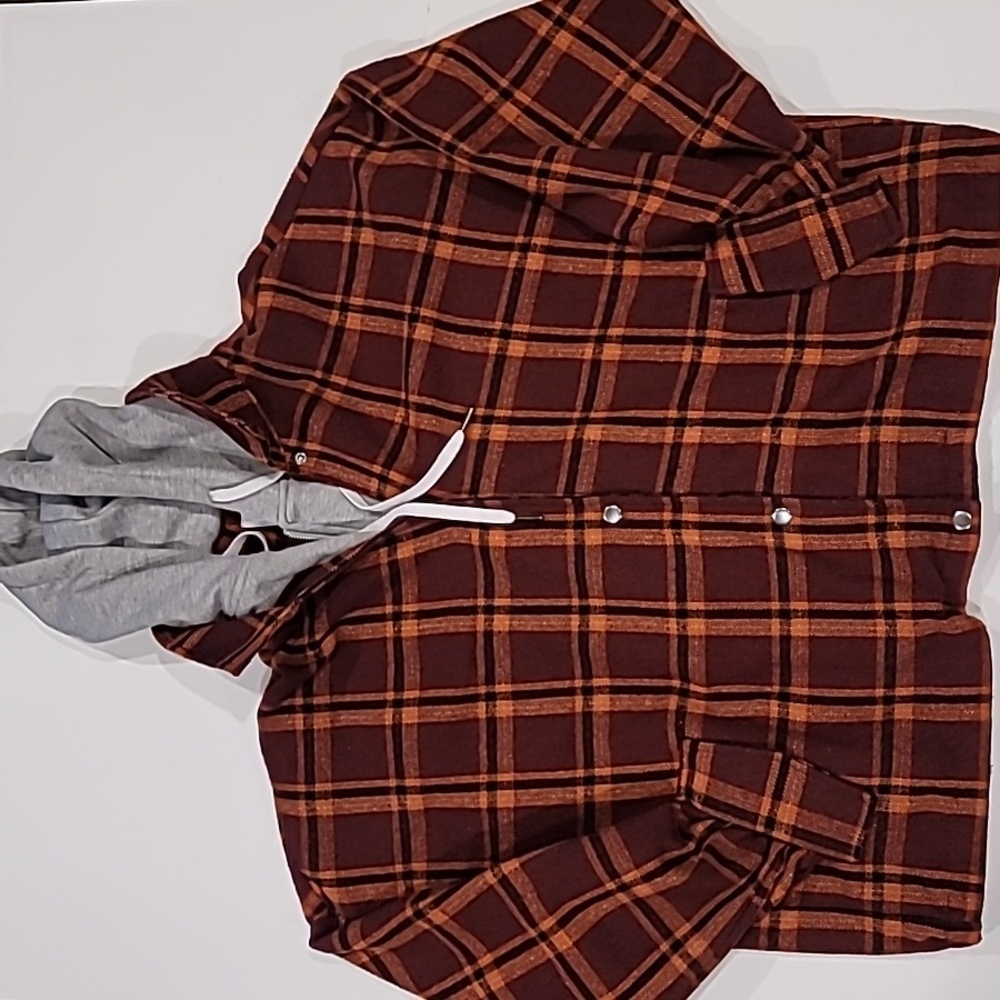 Fashion Nova Outdoor Plaid All In One Shirt Hoodie Top XL - Picture 6 of 17